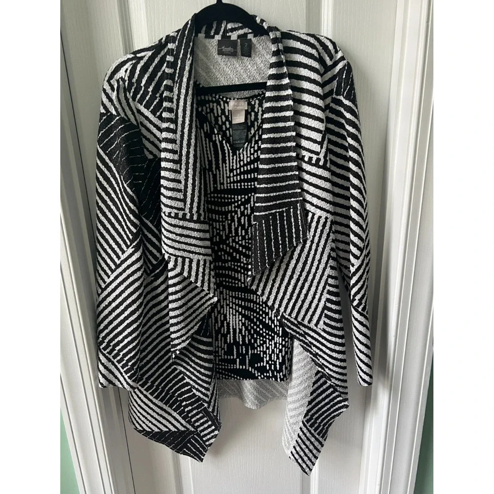 Chico's Travelers Womens Open Front Cardigan Tank Set Art To Wear Crinkle Size 2